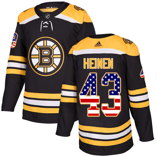 Adidas Bruins #43 Danton Heinen Black Home Authentic USA Flag Stitched NHL Jersey